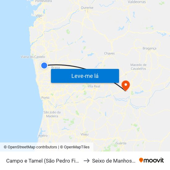 Campo e Tamel (São Pedro Fins) to Seixo de Manhoses map