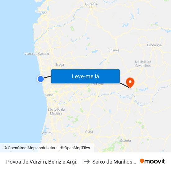 Póvoa de Varzim, Beiriz e Argivai to Seixo de Manhoses map