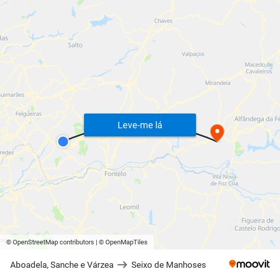 Aboadela, Sanche e Várzea to Seixo de Manhoses map