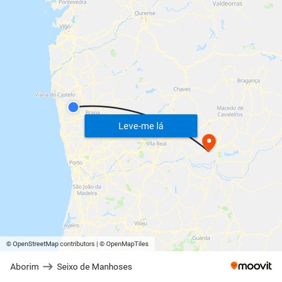 Aborim to Seixo de Manhoses map