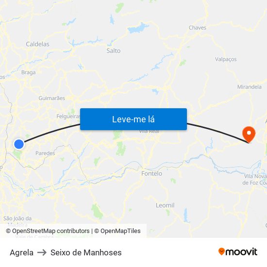 Agrela to Seixo de Manhoses map