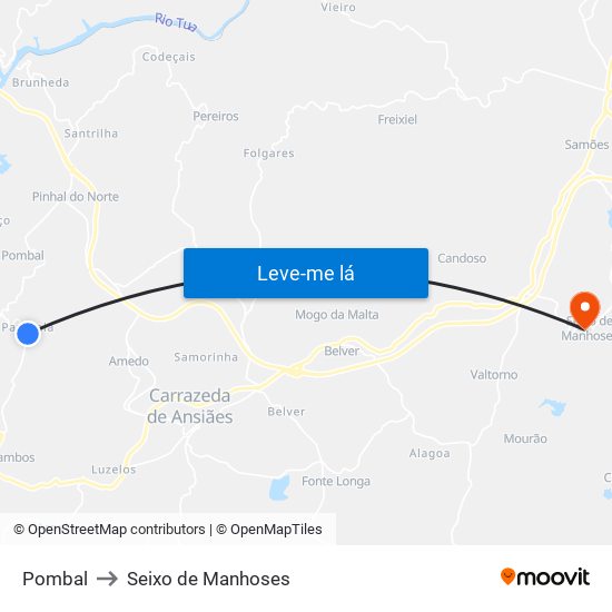 Pombal to Seixo de Manhoses map