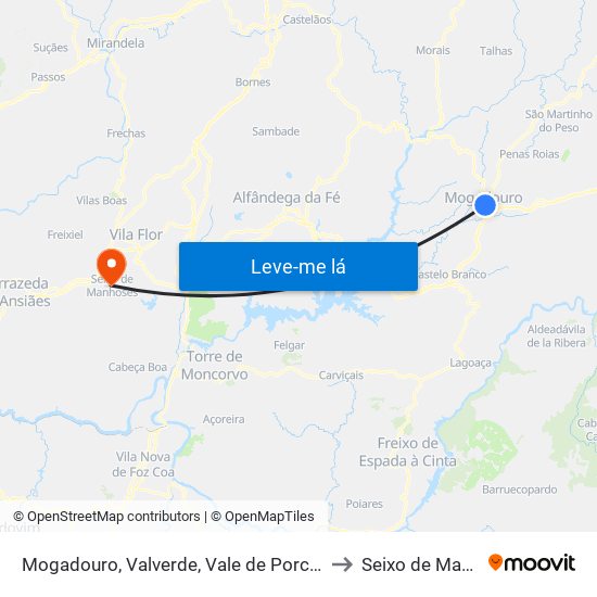 Mogadouro, Valverde, Vale de Porco e Vilar de Rei to Seixo de Manhoses map