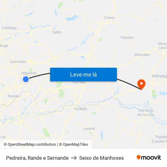 Pedreira, Rande e Sernande to Seixo de Manhoses map