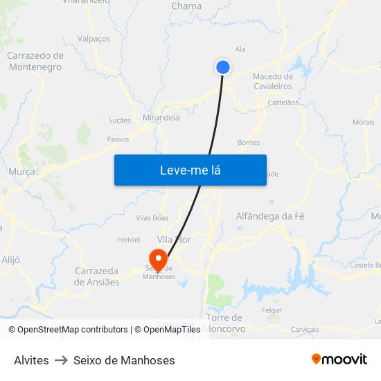 Alvites to Seixo de Manhoses map