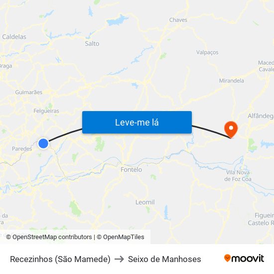 Recezinhos (São Mamede) to Seixo de Manhoses map