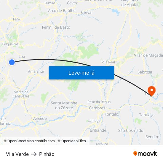 Vila Verde to Pinhão map