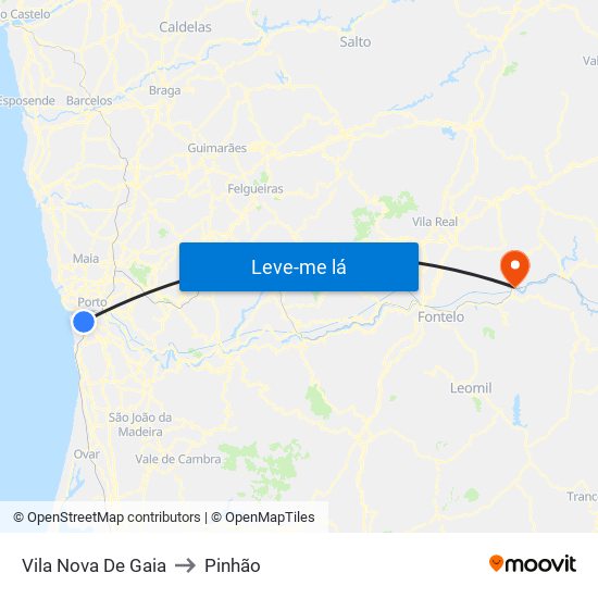 Vila Nova De Gaia to Pinhão map