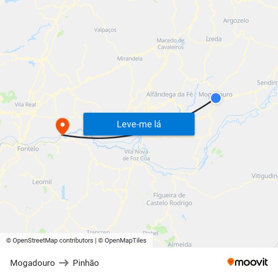 Mogadouro to Pinhão map