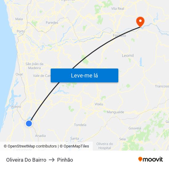 Oliveira Do Bairro to Pinhão map