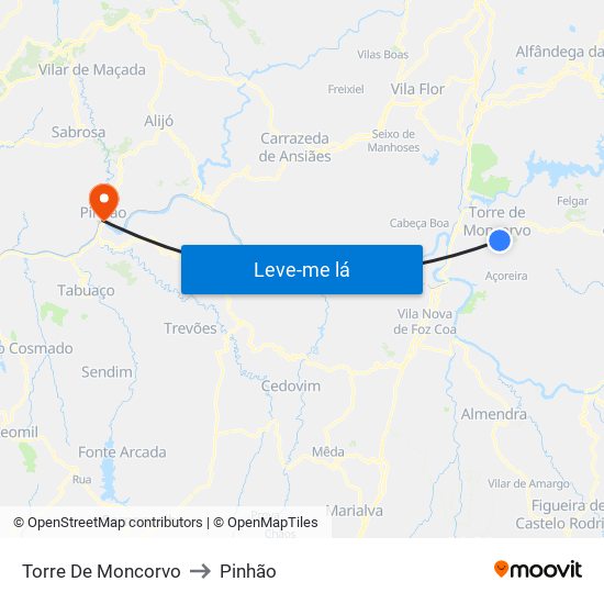 Torre De Moncorvo to Pinhão map