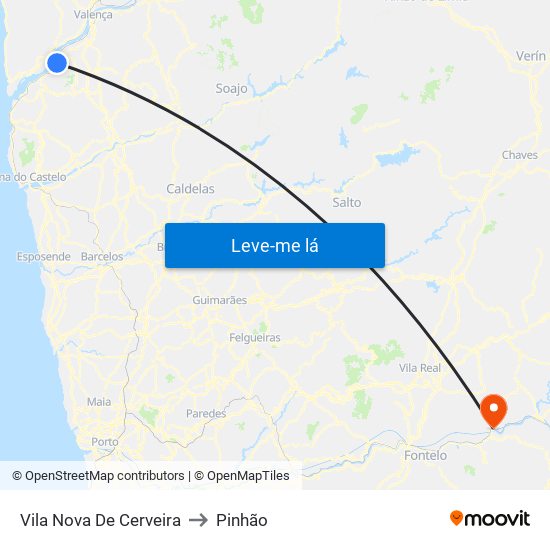Vila Nova De Cerveira to Pinhão map