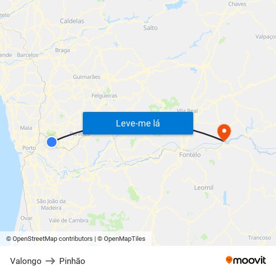 Valongo to Pinhão map