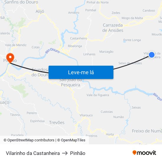 Vilarinho da Castanheira to Pinhão map