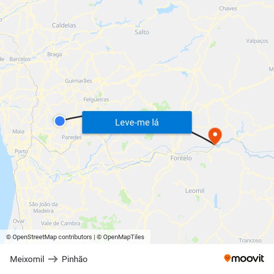 Meixomil to Pinhão map