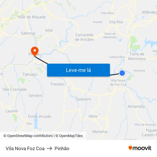 Vila Nova Foz Coa to Pinhão map