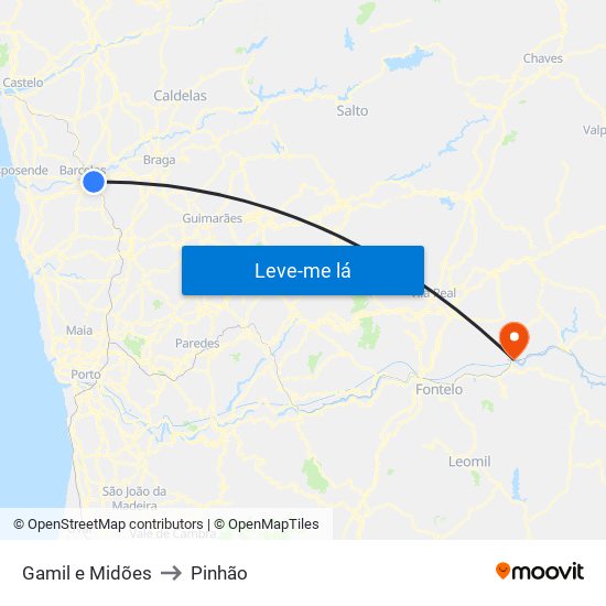 Gamil e Midões to Pinhão map