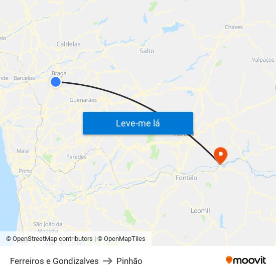 Ferreiros e Gondizalves to Pinhão map