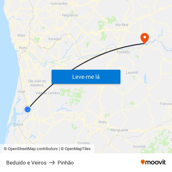 Beduído e Veiros to Pinhão map
