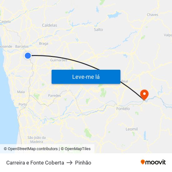 Carreira e Fonte Coberta to Pinhão map