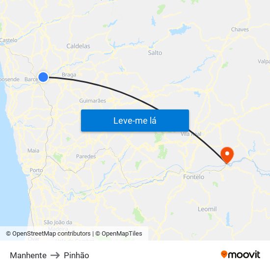Manhente to Pinhão map