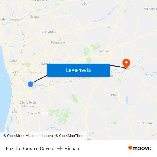 Foz do Sousa e Covelo to Pinhão map