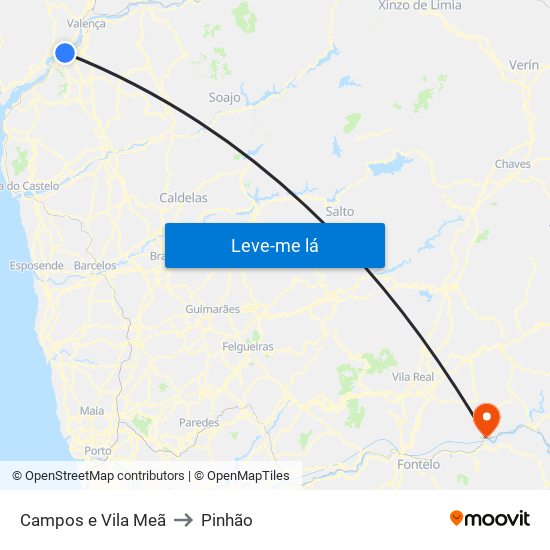 Campos e Vila Meã to Pinhão map