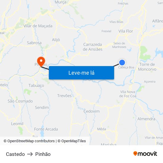 Castedo to Pinhão map