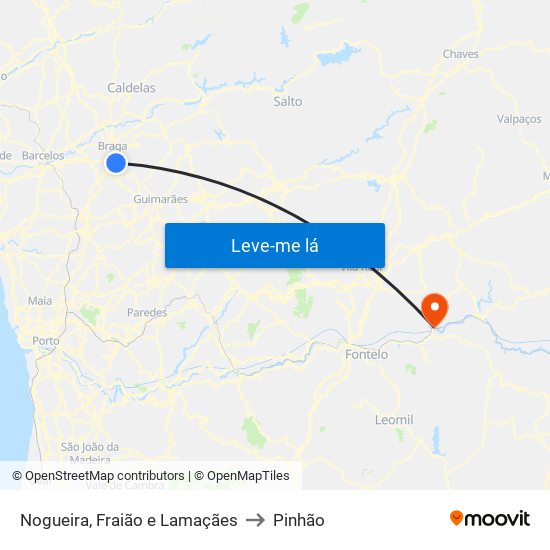 Nogueira, Fraião e Lamaçães to Pinhão map