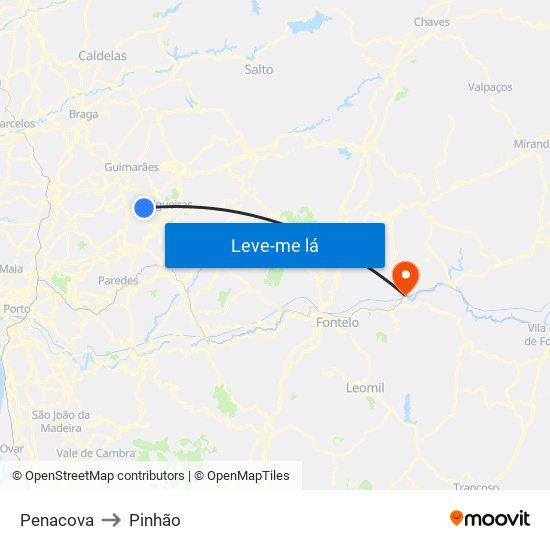 Penacova to Pinhão map