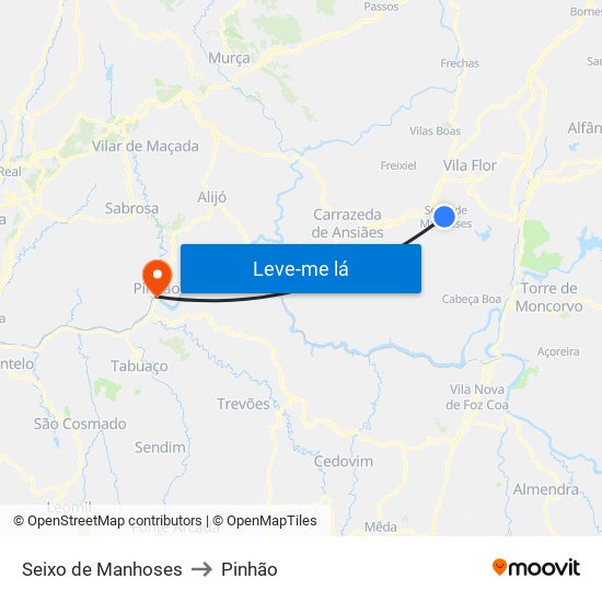 Seixo de Manhoses to Pinhão map