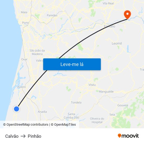 Calvão to Pinhão map