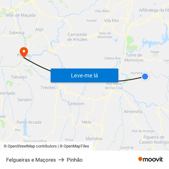 Felgueiras e Maçores to Pinhão map