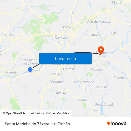 Santa Marinha do Zêzere to Pinhão map