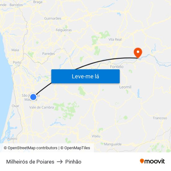 Milheirós de Poiares to Pinhão map