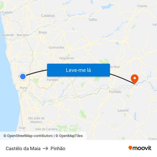 Castêlo da Maia to Pinhão map