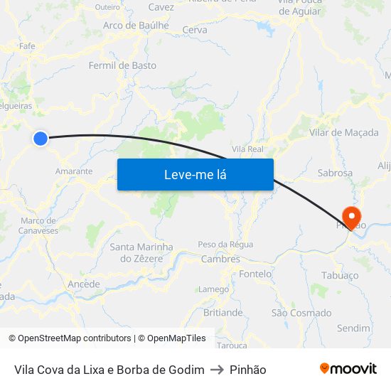 Vila Cova da Lixa e Borba de Godim to Pinhão map