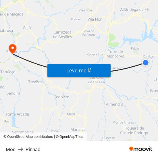 Mós to Pinhão map