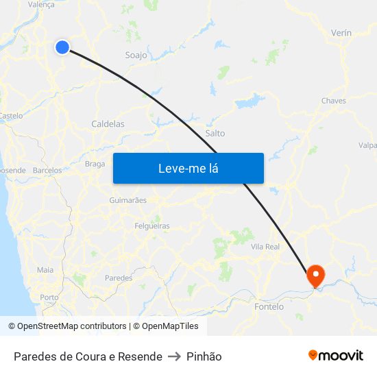 Paredes de Coura e Resende to Pinhão map