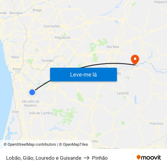 Lobão, Gião, Louredo e Guisande to Pinhão map