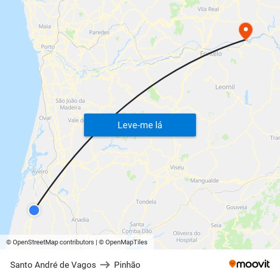 Santo André de Vagos to Pinhão map