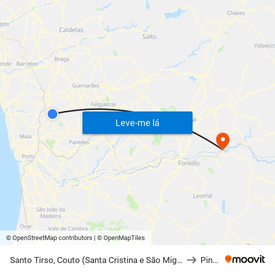 Santo Tirso, Couto (Santa Cristina e São Miguel) e Burgães to Pinhão map