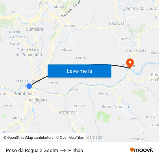 Peso da Régua e Godim to Pinhão map