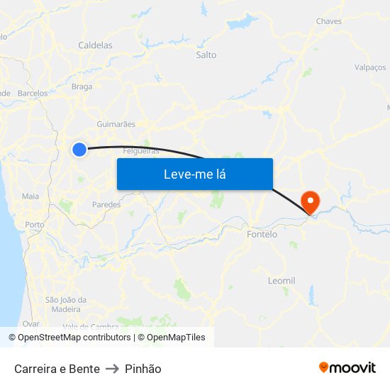 Carreira e Bente to Pinhão map