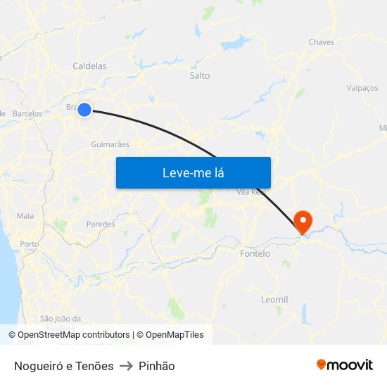 Nogueiró e Tenões to Pinhão map
