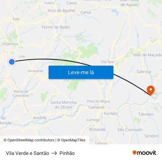 Vila Verde e Santão to Pinhão map