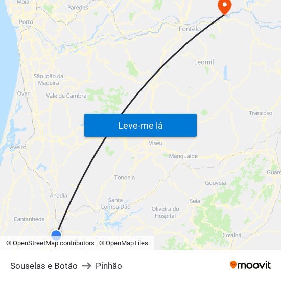Souselas e Botão to Pinhão map