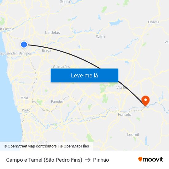 Campo e Tamel (São Pedro Fins) to Pinhão map