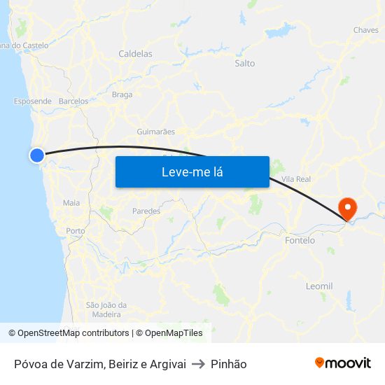 Póvoa de Varzim, Beiriz e Argivai to Pinhão map