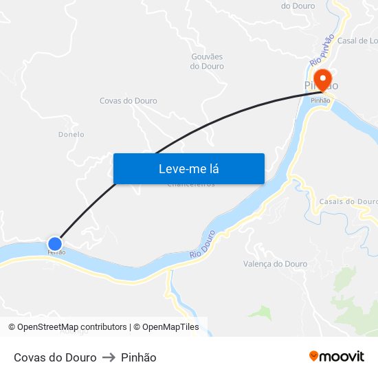 Covas do Douro to Pinhão map